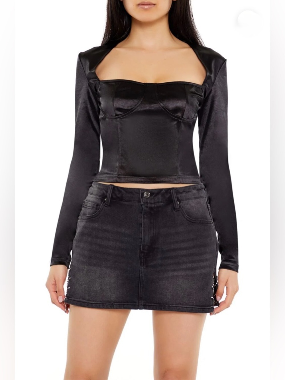 Forever 21 NWT Satin Bustier Black Crop Top Sz M